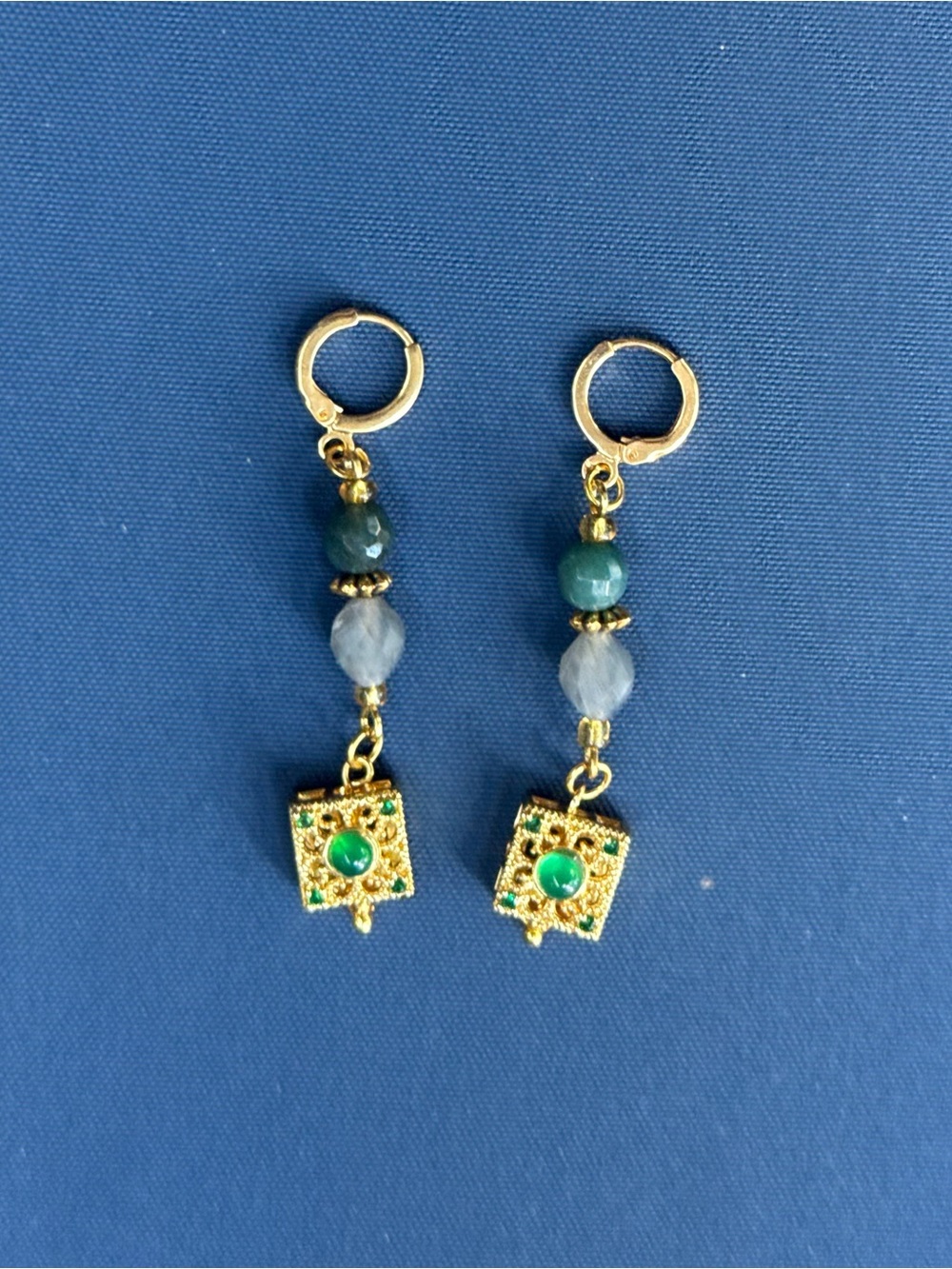 Moss Agate Labradorite Drop Earrings